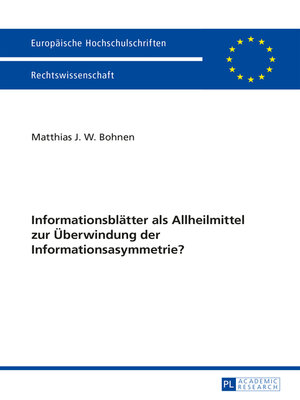 cover image of Informationsblaetter als Allheilmittel zur Ueberwindung der Informationsasymmetrie?